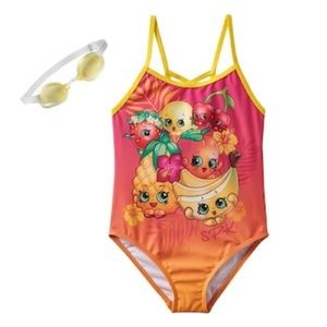 Shopkins One Piece Swimsuit with Goggles Set